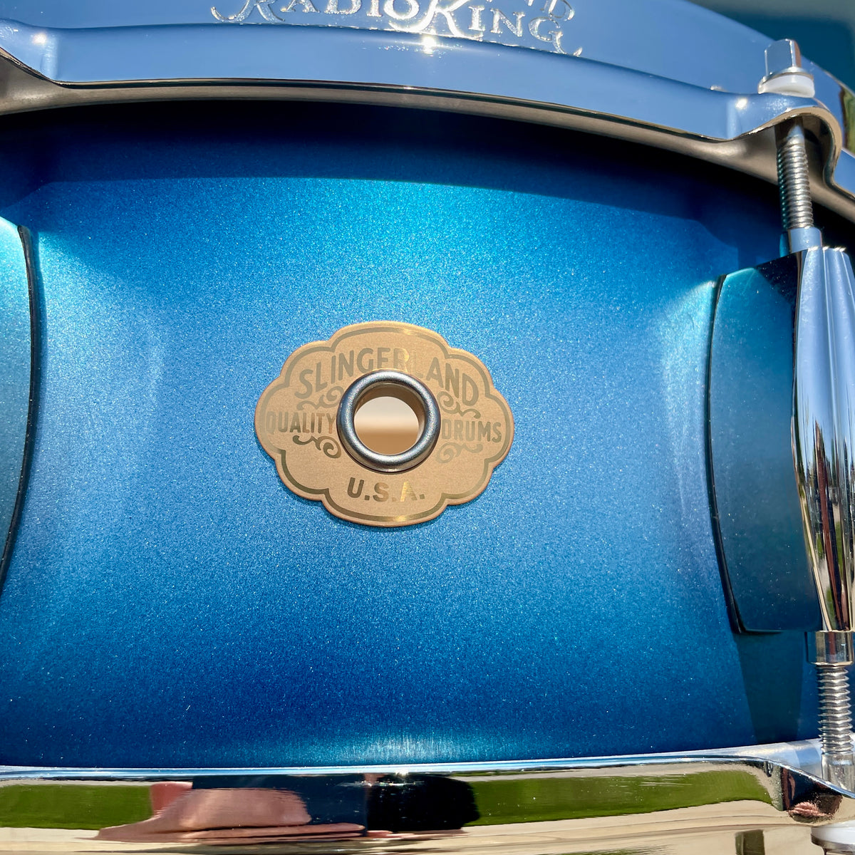Slingerland Radio King 5.5x14 Solid Maple Snare Drum Blue & Silver Lacquer