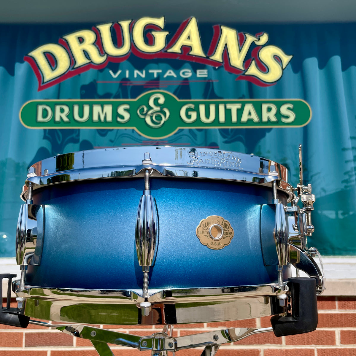 Slingerland Radio King 5.5x14 Solid Maple Snare Drum Blue & Silver Lacquer