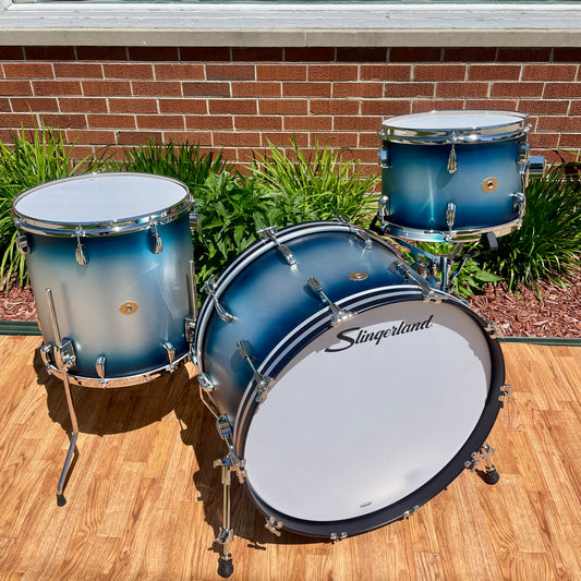 Slingerland Radio King 3-Ply Mahogany/Poplar Drum Set Silver & Blue Lacquer 24/13/16