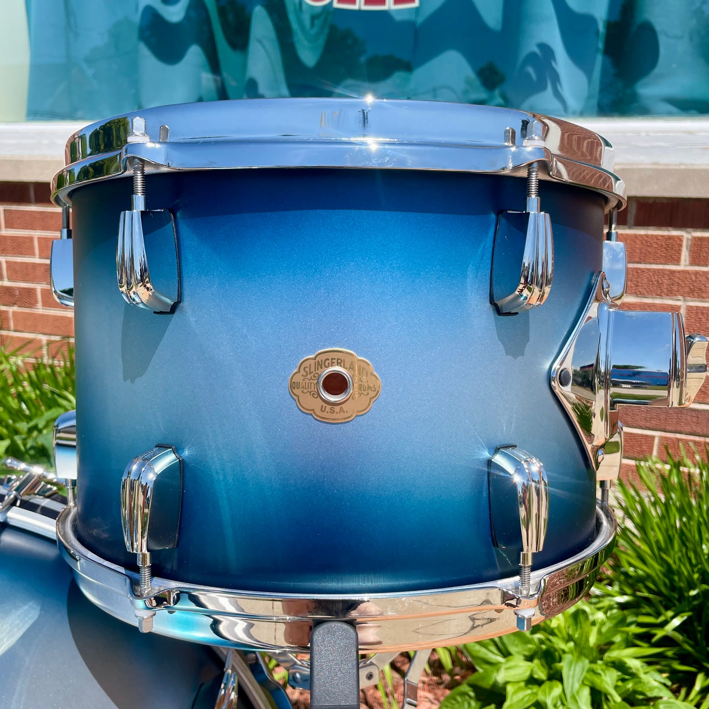 Slingerland Radio King 3-Ply Mahogany/Poplar Drum Set Silver & Blue Lacquer 24/13/16