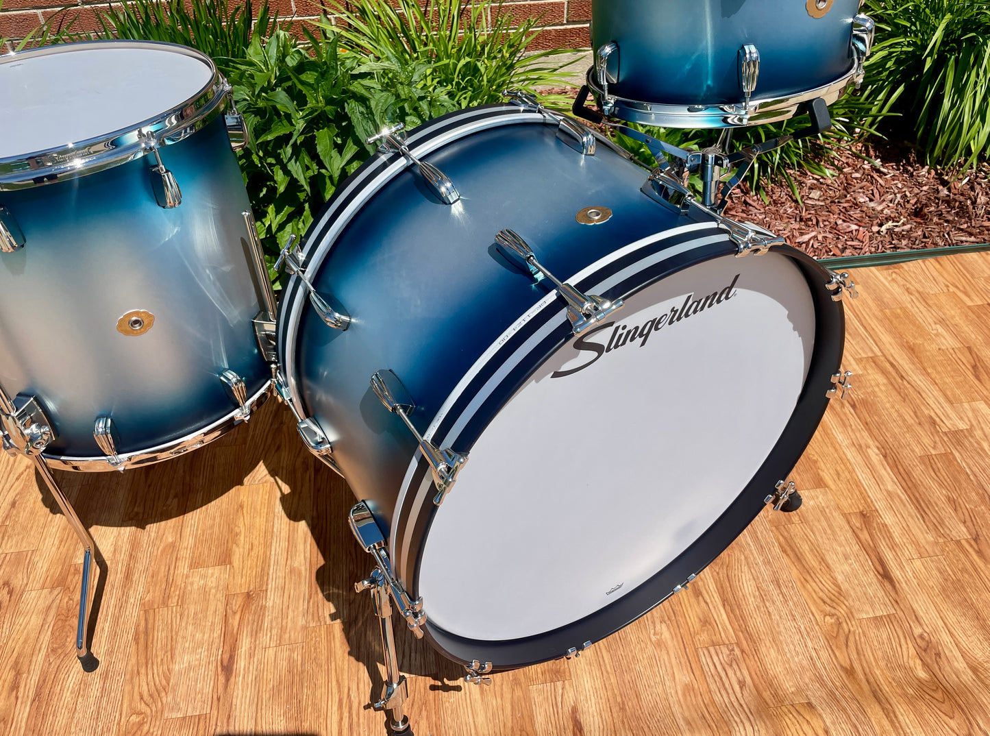 Slingerland Radio King 3-Ply Mahogany/Poplar Drum Set Silver & Blue Lacquer 24/13/16 w/ 6.5x14 Snare