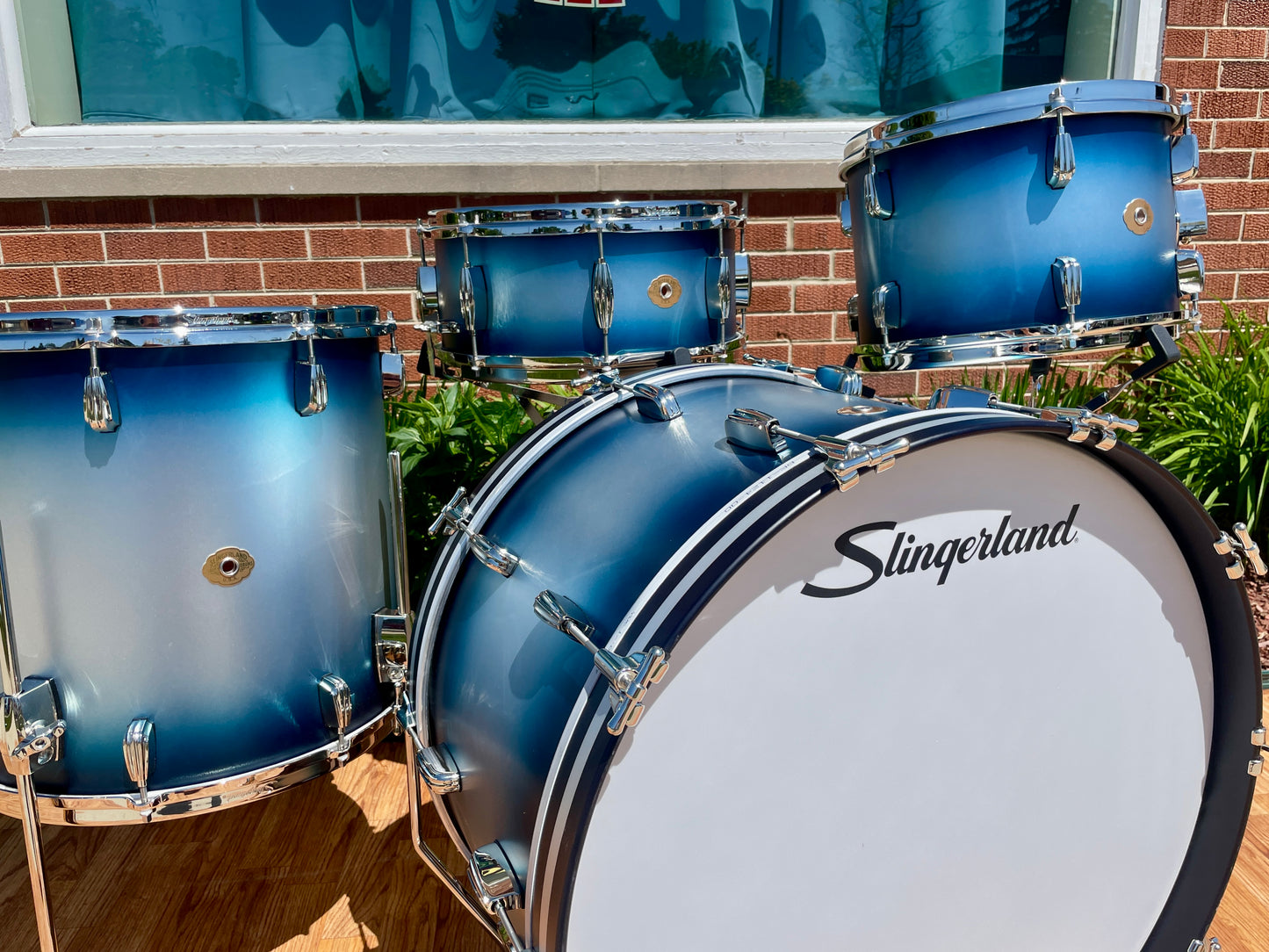 Slingerland Radio King 3-Ply Mahogany/Poplar Drum Set Silver & Blue Lacquer 24/13/16 w/ 6.5x14 Snare