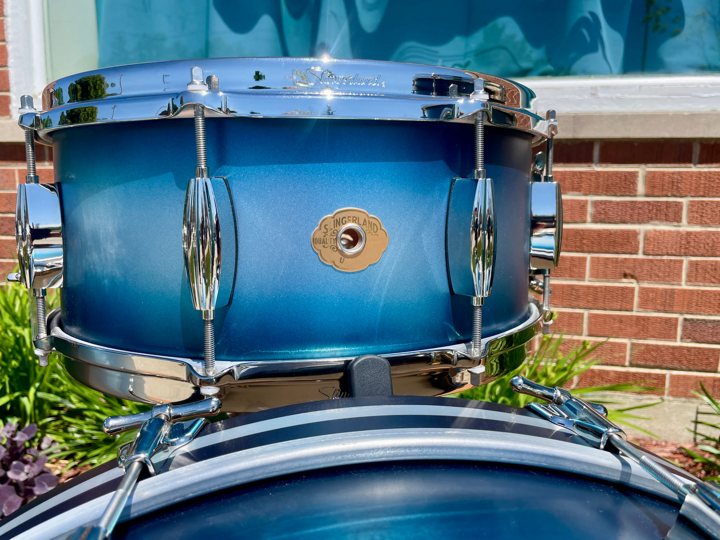 Slingerland Radio King 3-Ply Mahogany/Poplar Drum Set Silver & Blue Lacquer 24/13/16 w/ 6.5x14 Snare