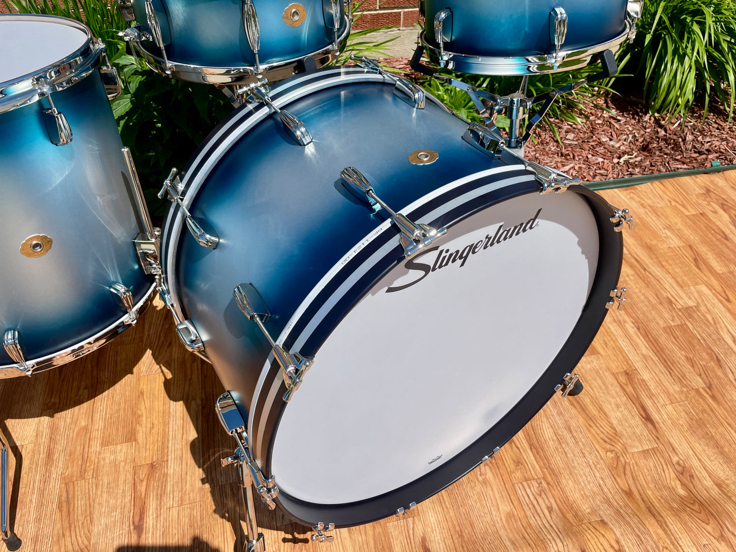 Slingerland Radio King 3-Ply Mahogany/Poplar Drum Set Silver & Blue Lacquer 24/13/16 w/ 6.5x14 Snare