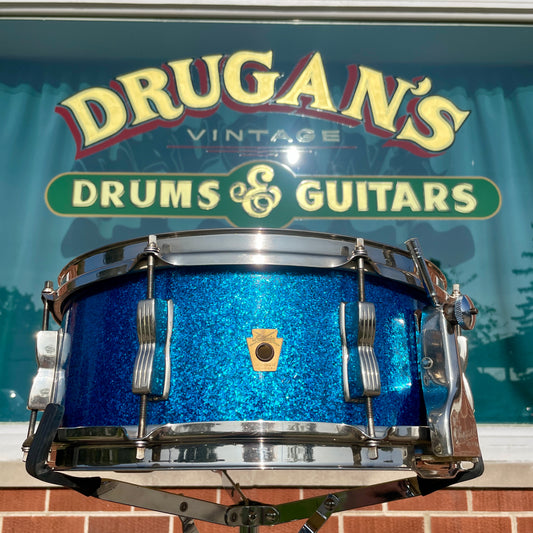 1961 Ludwig 5.5x14 No. 900P Super Classic Snare Drum Blue Sparkle Pre-Serial NOB