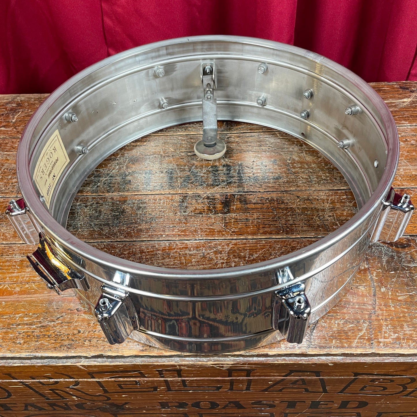 1960s Rogers 5x14 Powertone Snare Drum Chrome Over Brass Dayton COB