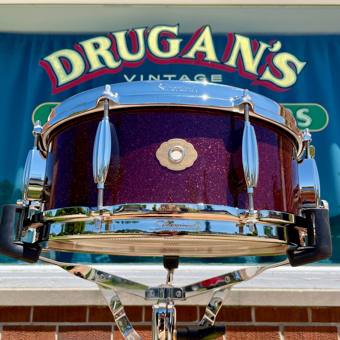 Slingerland Radio King Artist 3-Ply Mahogany/Poplar 5.5x14 Snare Drum Maroon Glass Glitter