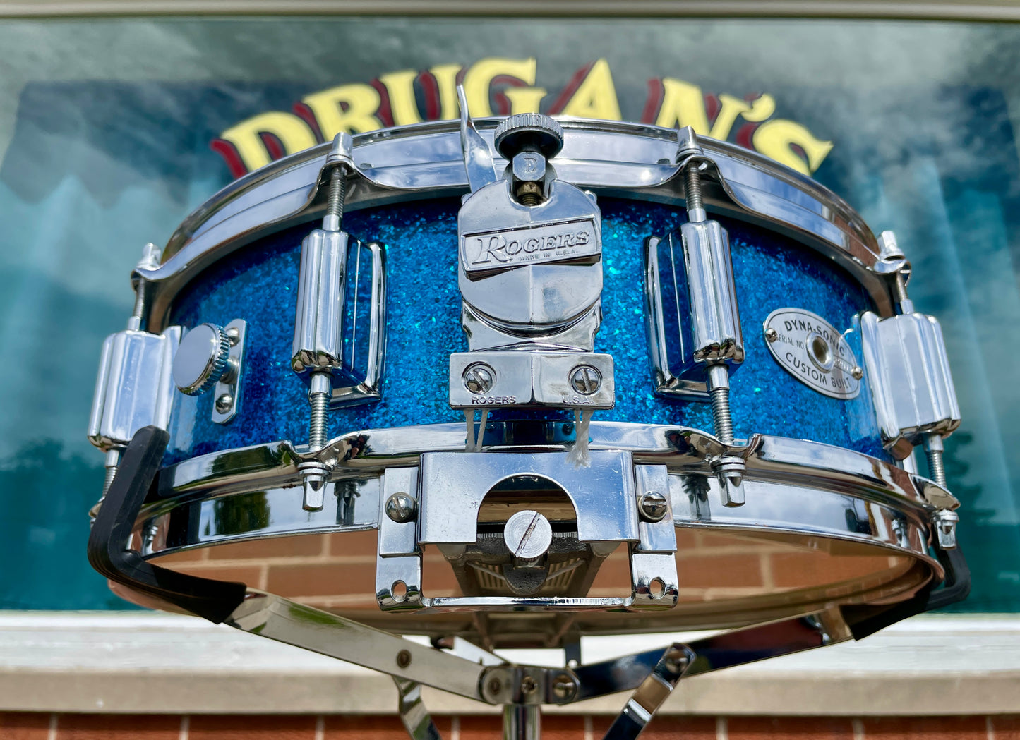 1960s Rogers Wood Dyna-Sonic 5x14 Snare Drum No. 32 Blue Sparkle Dynasonic