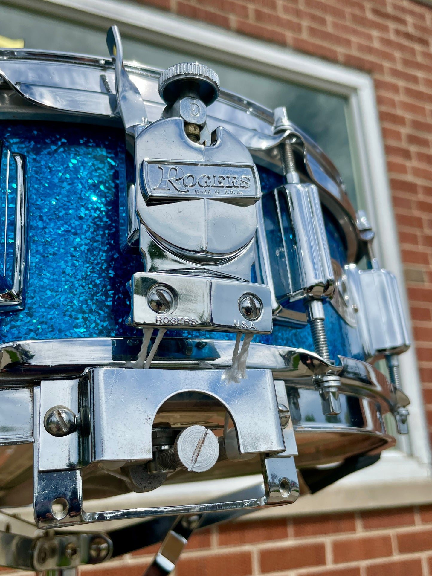 1960s Rogers Wood Dyna-Sonic 5x14 Snare Drum No. 32 Blue Sparkle Dynasonic