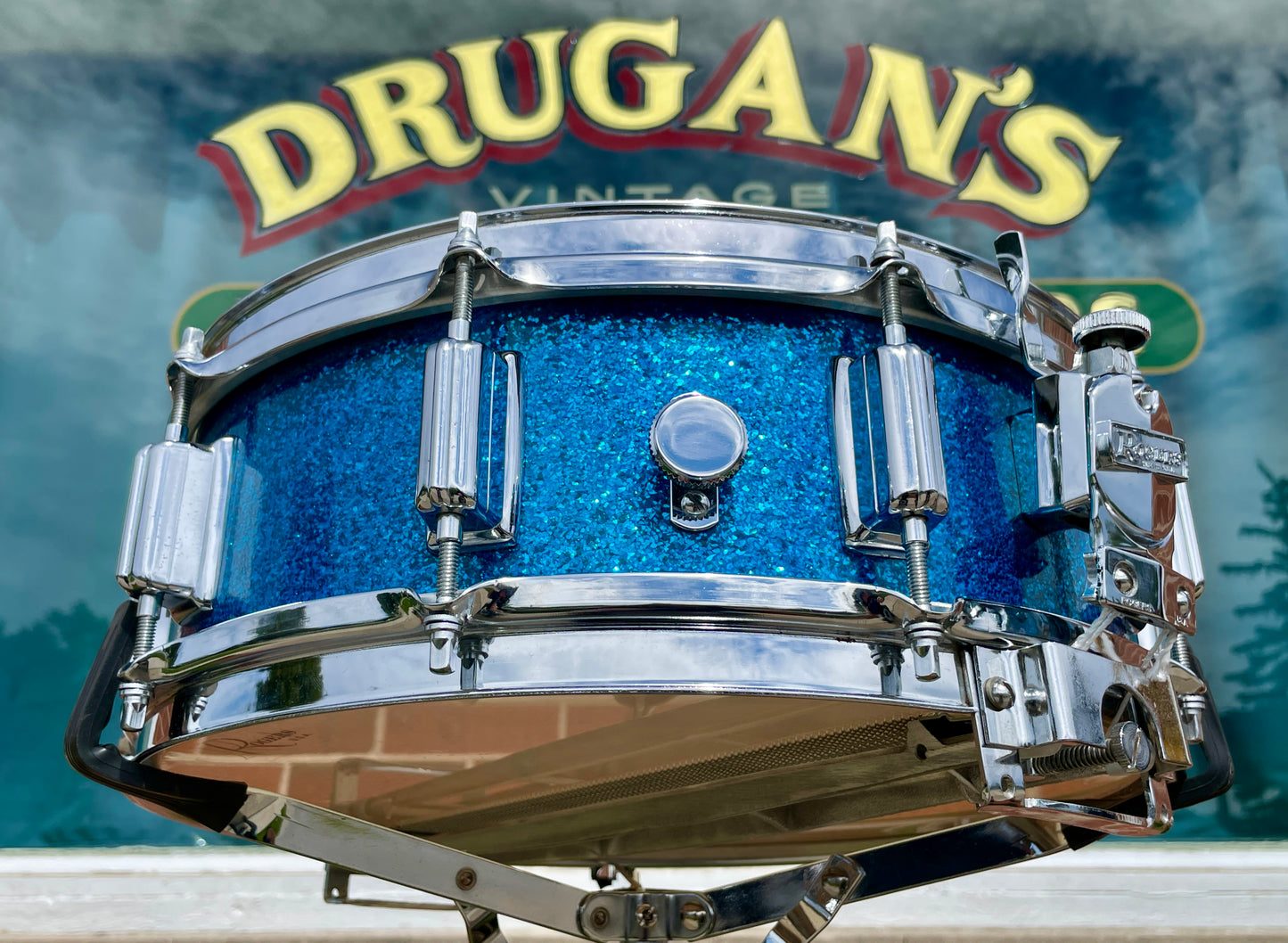 1960s Rogers Wood Dyna-Sonic 5x14 Snare Drum No. 32 Blue Sparkle Dynasonic