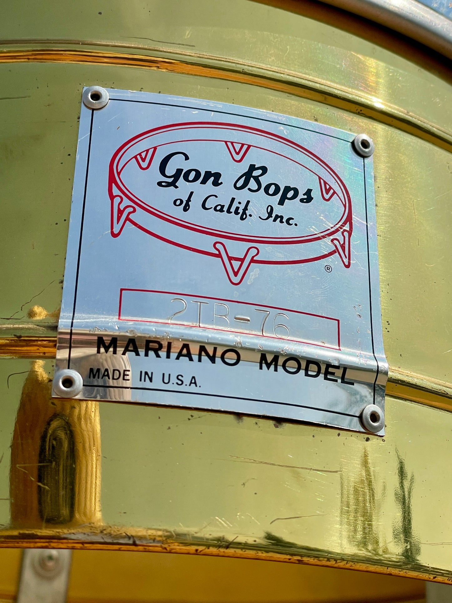 1970s-1980s Gon Bops Mariano Model 13" & 14" Brass Timbales Pair w/ Stand 2TB-76