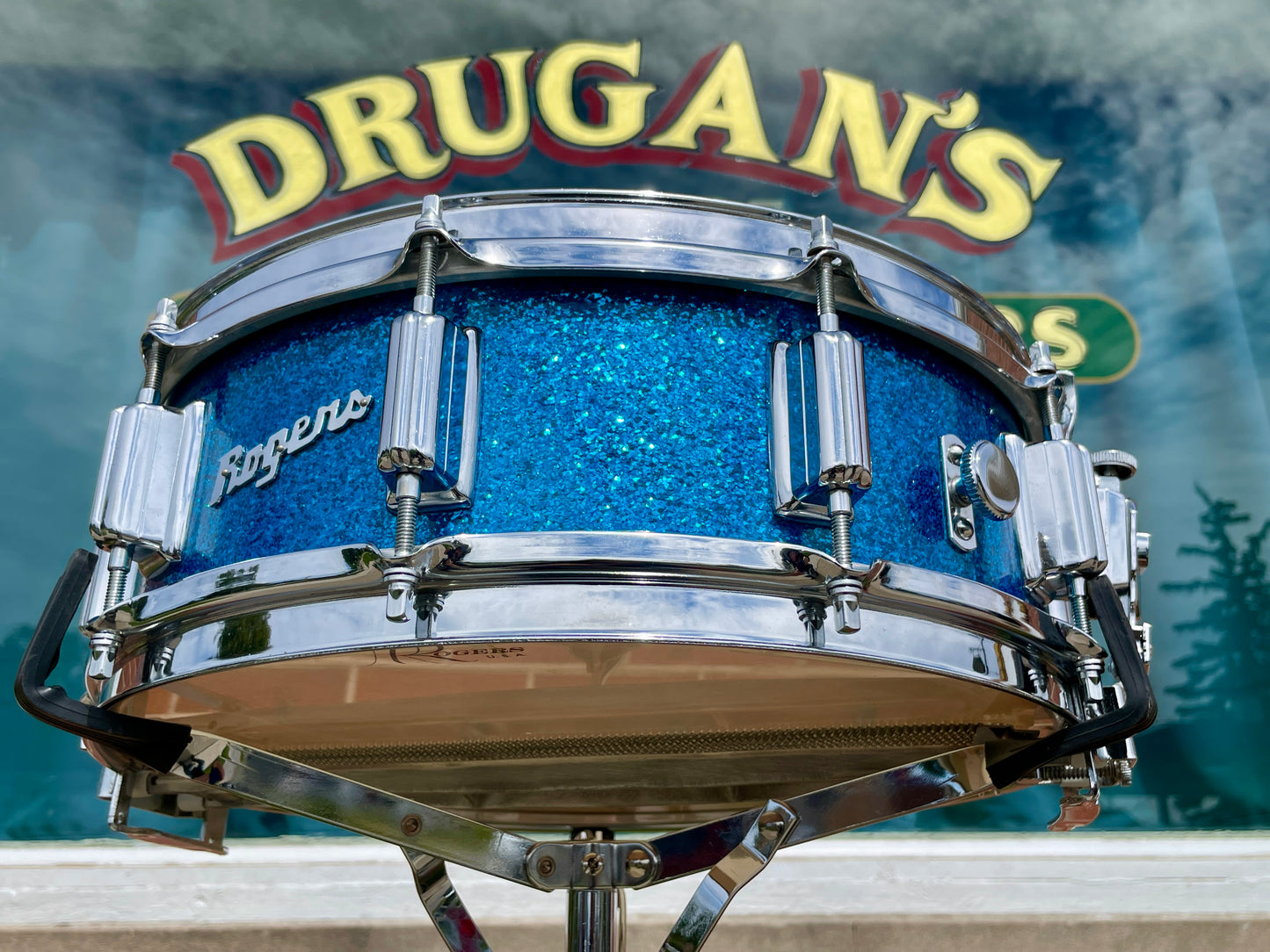 1960s Rogers Wood Dyna-Sonic 5x14 Snare Drum No. 32 Blue Sparkle Dynasonic