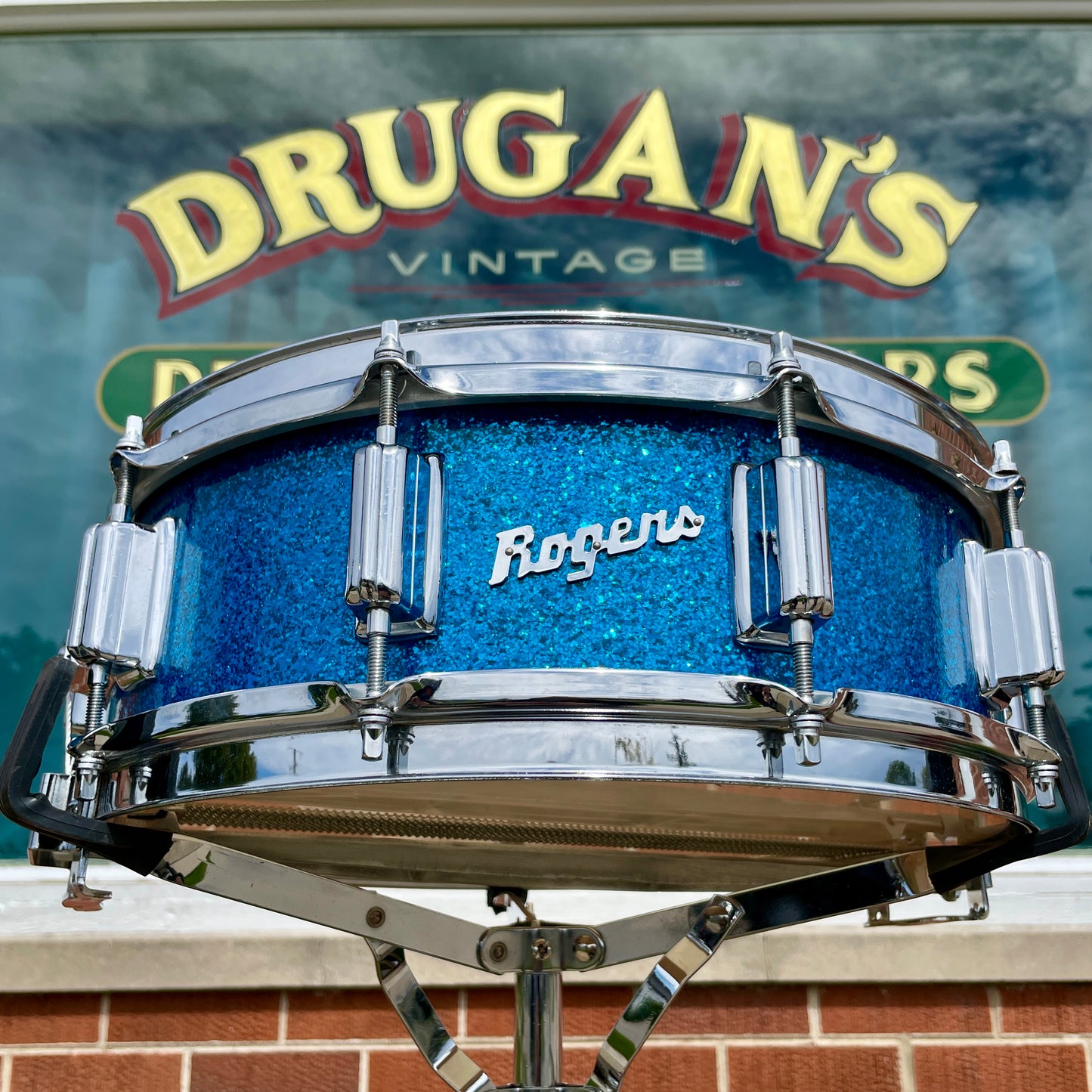 1960s Rogers Wood Dyna-Sonic 5x14 Snare Drum No. 32 Blue Sparkle Dynasonic