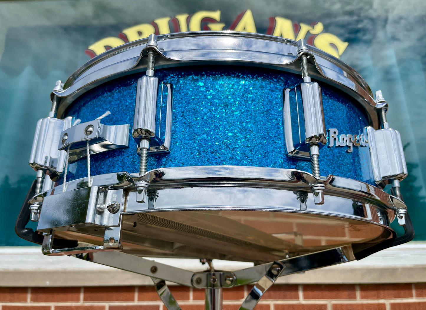 1960s Rogers Wood Dyna-Sonic 5x14 Snare Drum No. 32 Blue Sparkle Dynasonic