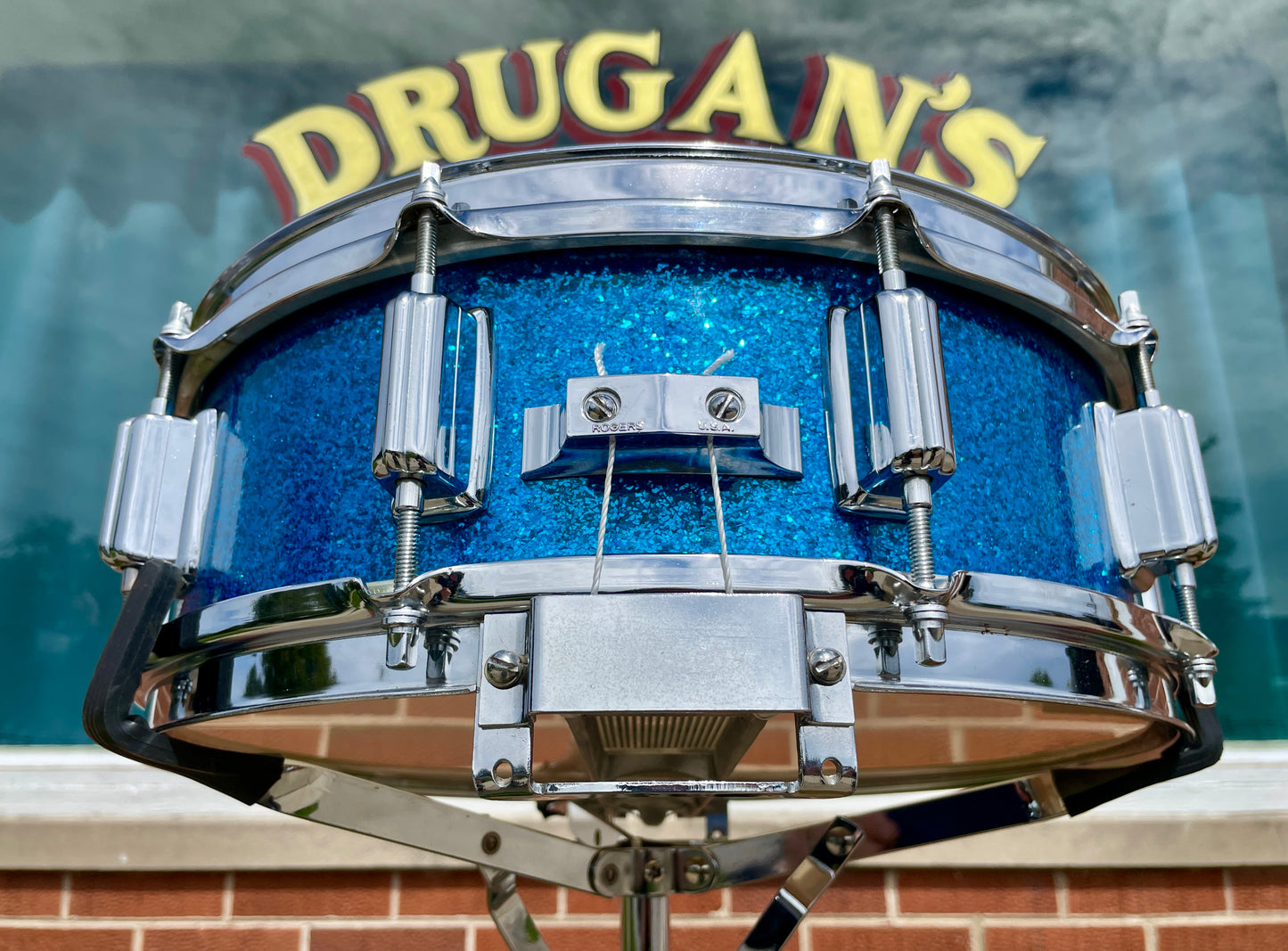 1960s Rogers Wood Dyna-Sonic 5x14 Snare Drum No. 32 Blue Sparkle Dynasonic