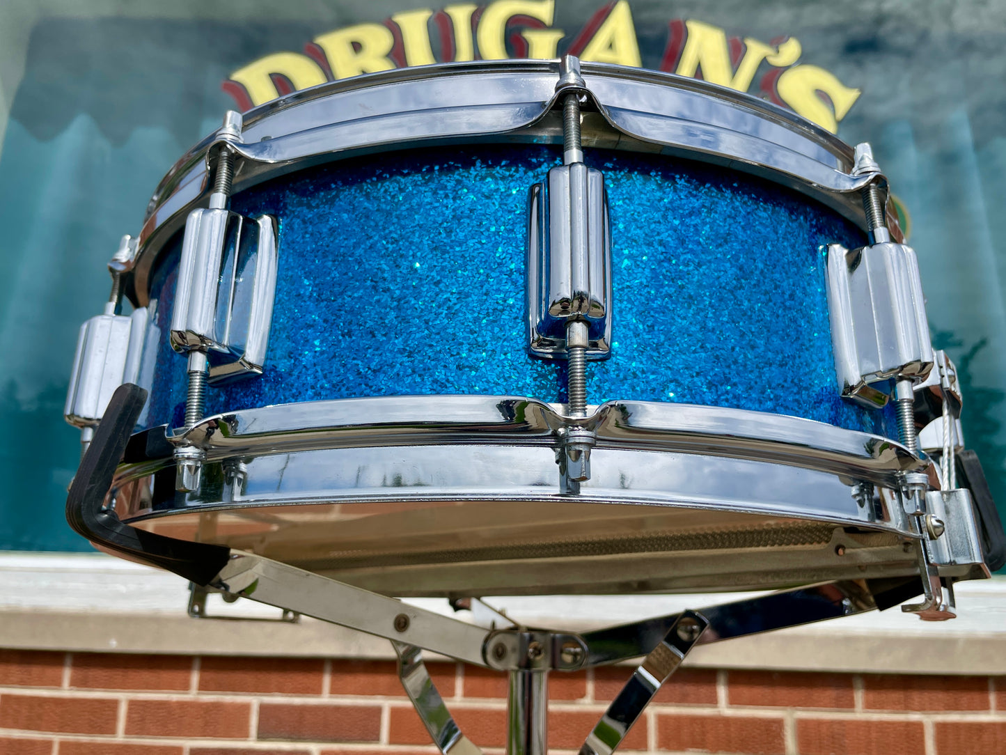 1960s Rogers Wood Dyna-Sonic 5x14 Snare Drum No. 32 Blue Sparkle Dynasonic
