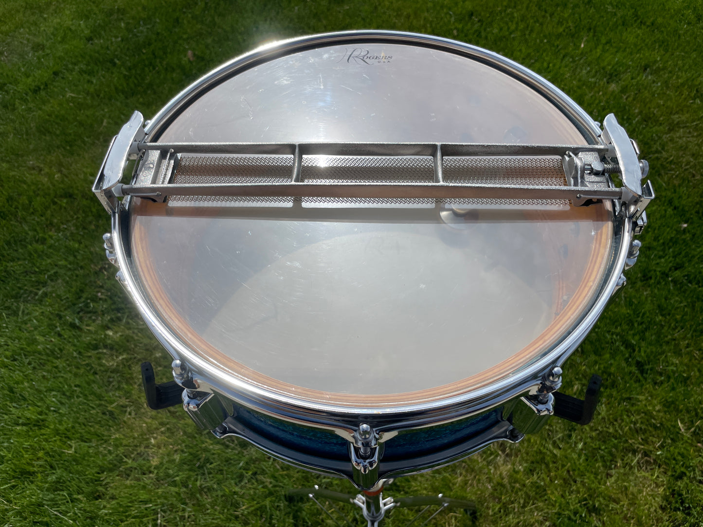 1960s Rogers Wood Dyna-Sonic 5x14 Snare Drum No. 32 Blue Sparkle Dynasonic