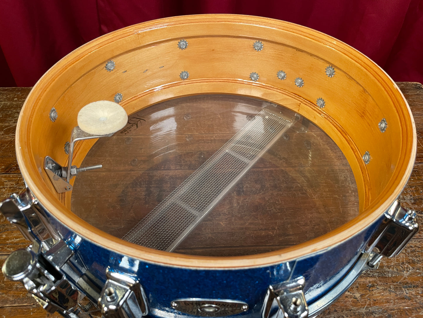 1960s Rogers Wood Dyna-Sonic 5x14 Snare Drum No. 32 Blue Sparkle Dynasonic