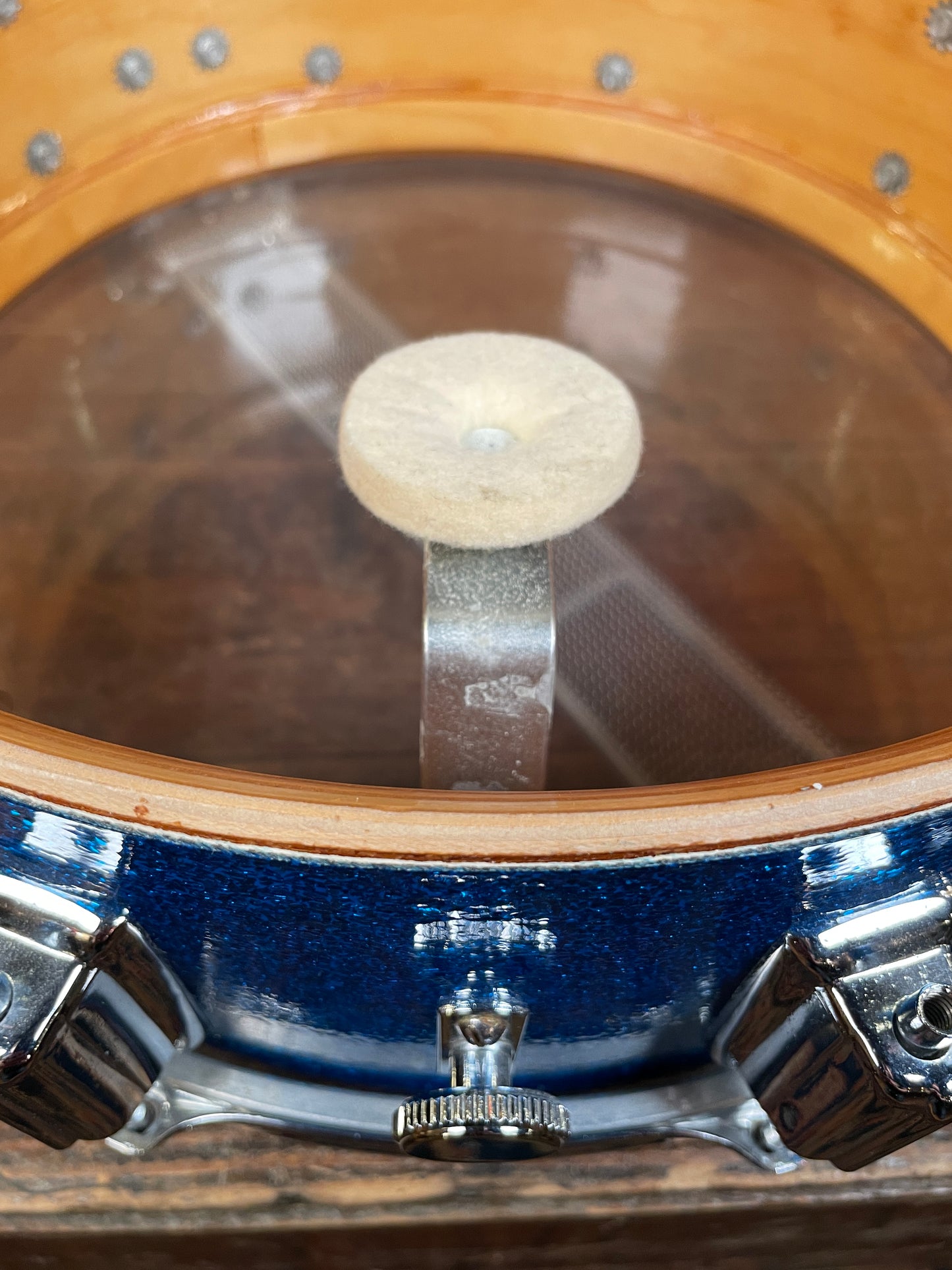 1960s Rogers Wood Dyna-Sonic 5x14 Snare Drum No. 32 Blue Sparkle Dynasonic