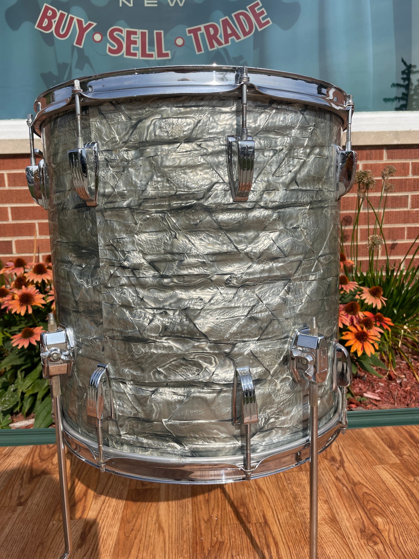 1960s Ludwig 16x16 Super Classic Floor Tom Drum Sky Blue Pearl