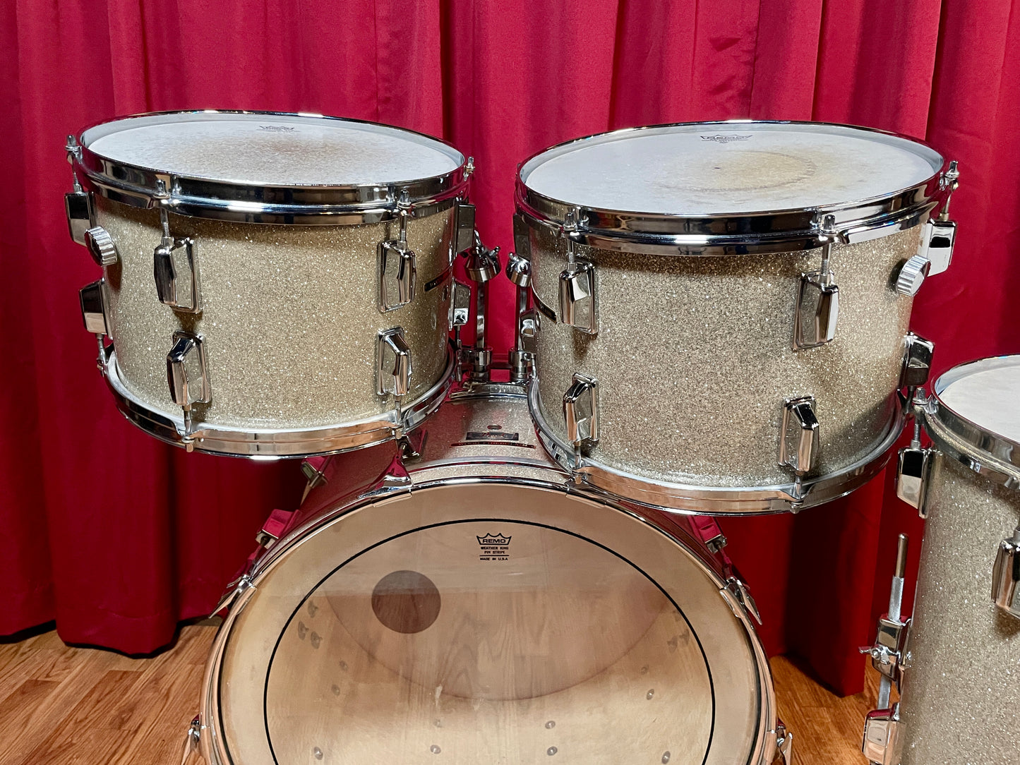 1970s Pearl Wood Fiberglass Drum Set 22/12/13/16 Silver Sparkle *Video Demo*