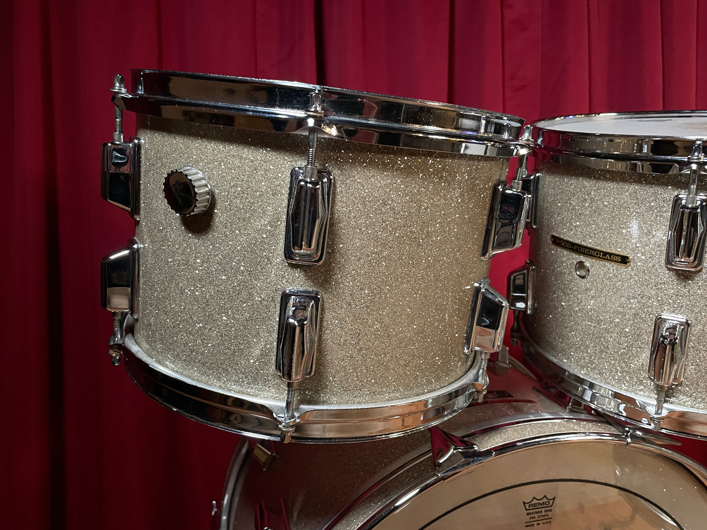 1970s Pearl Wood Fiberglass Drum Set 22/12/13/16 Silver Sparkle *Video Demo*
