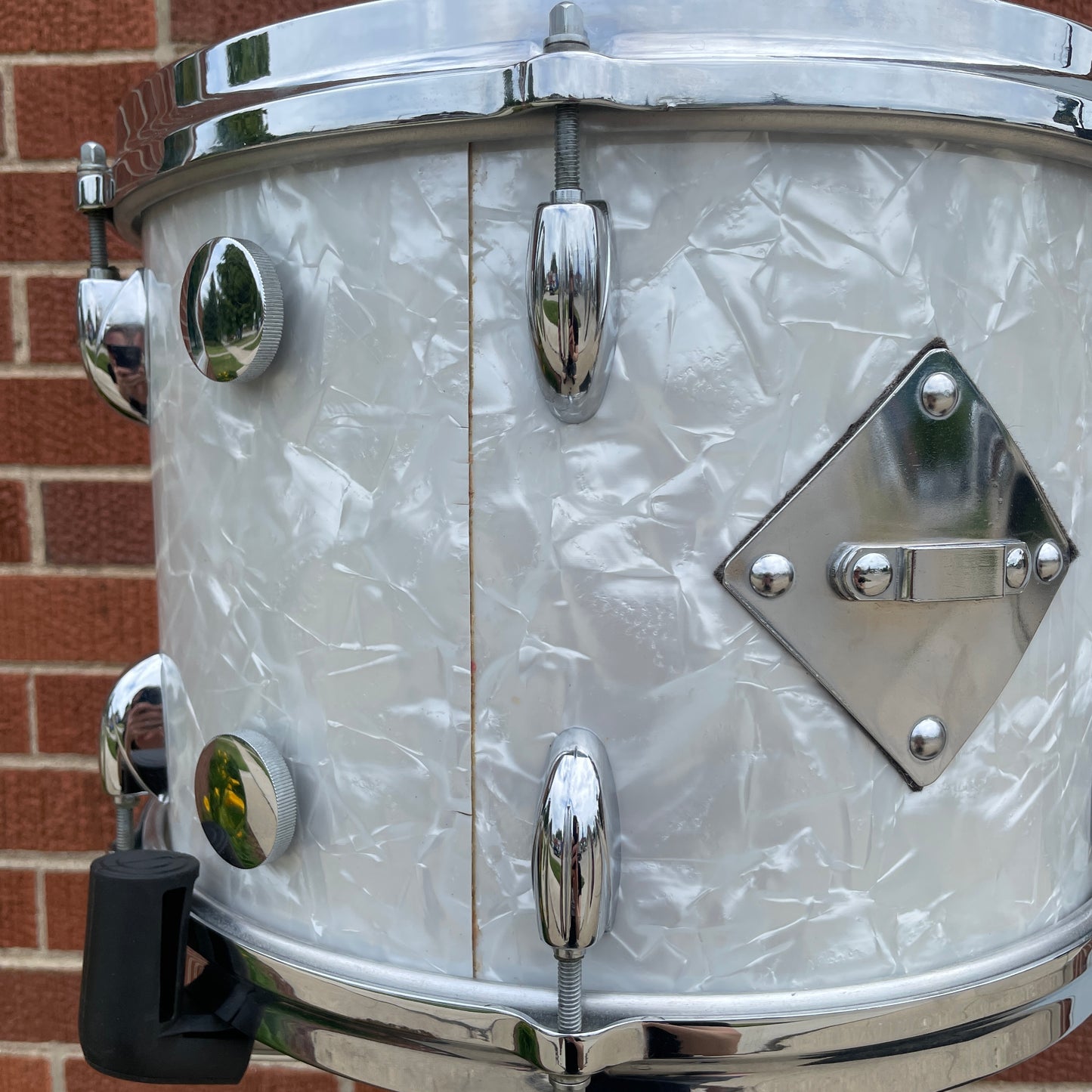 1960s Gretsch 9x13 Tom Single Drum Round Badge 6-Ply White Marine Pearl