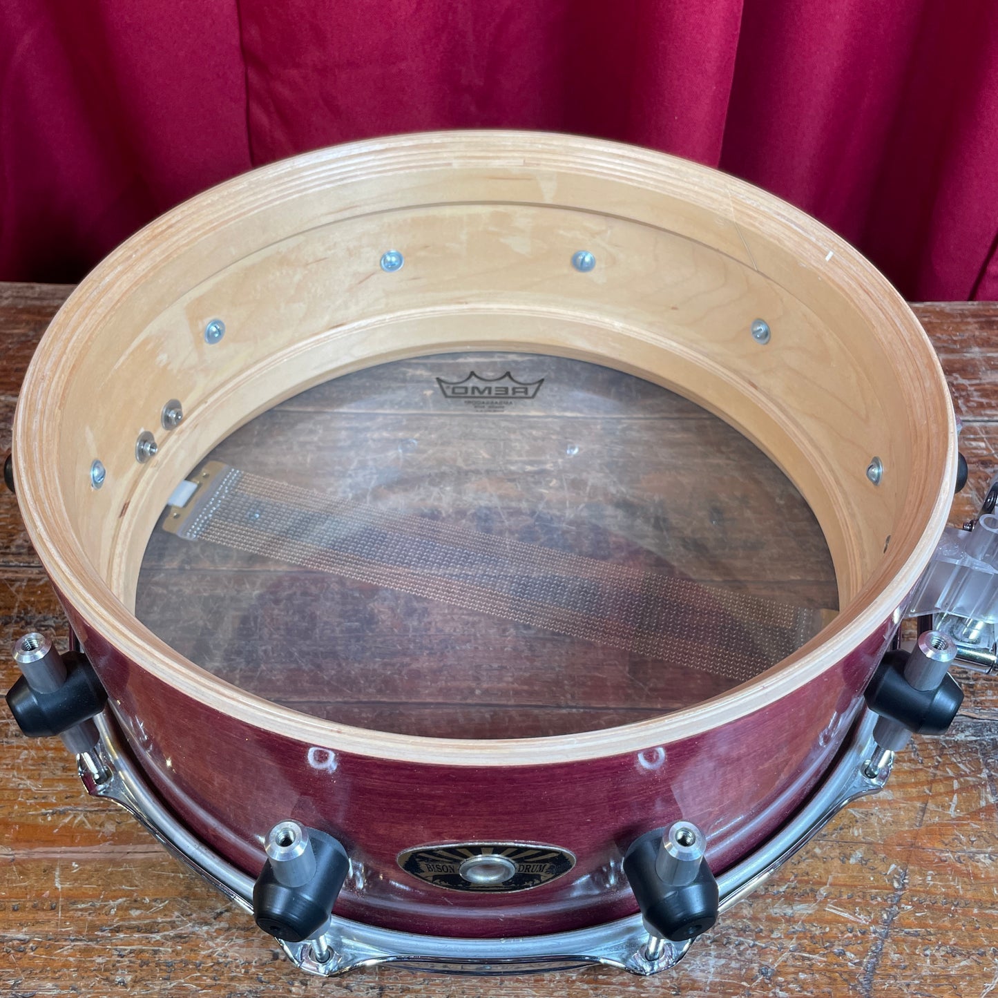 Bison Drum Company 5.5x14 Snare Drum Transparent Red Sparkle