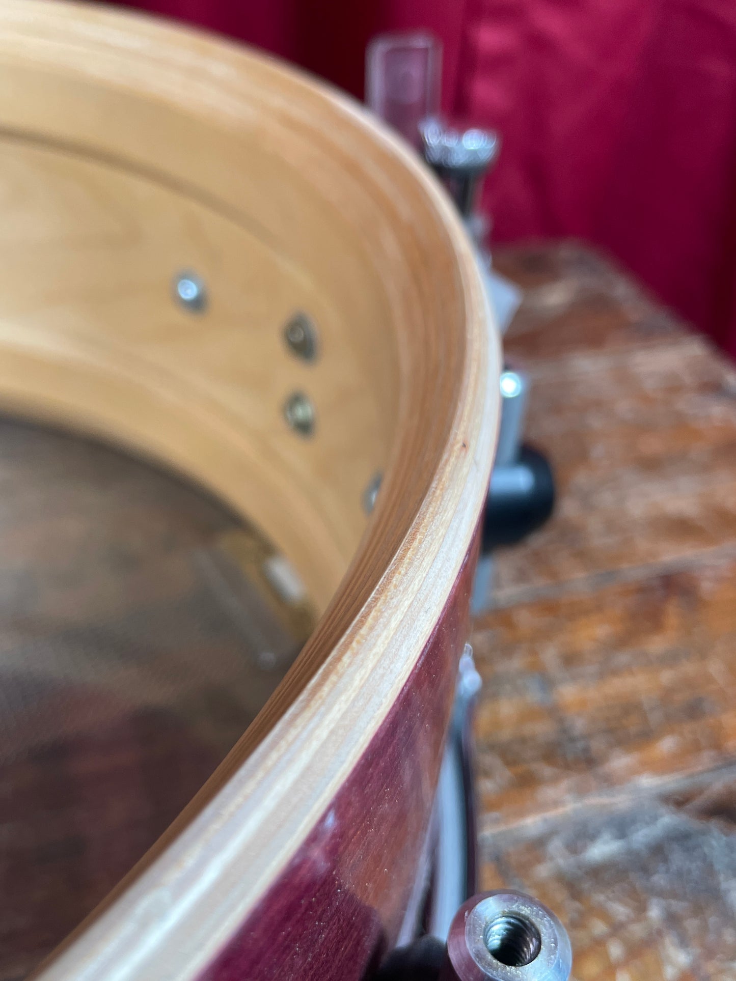Bison Drum Company 5.5x14 Snare Drum Transparent Red Sparkle