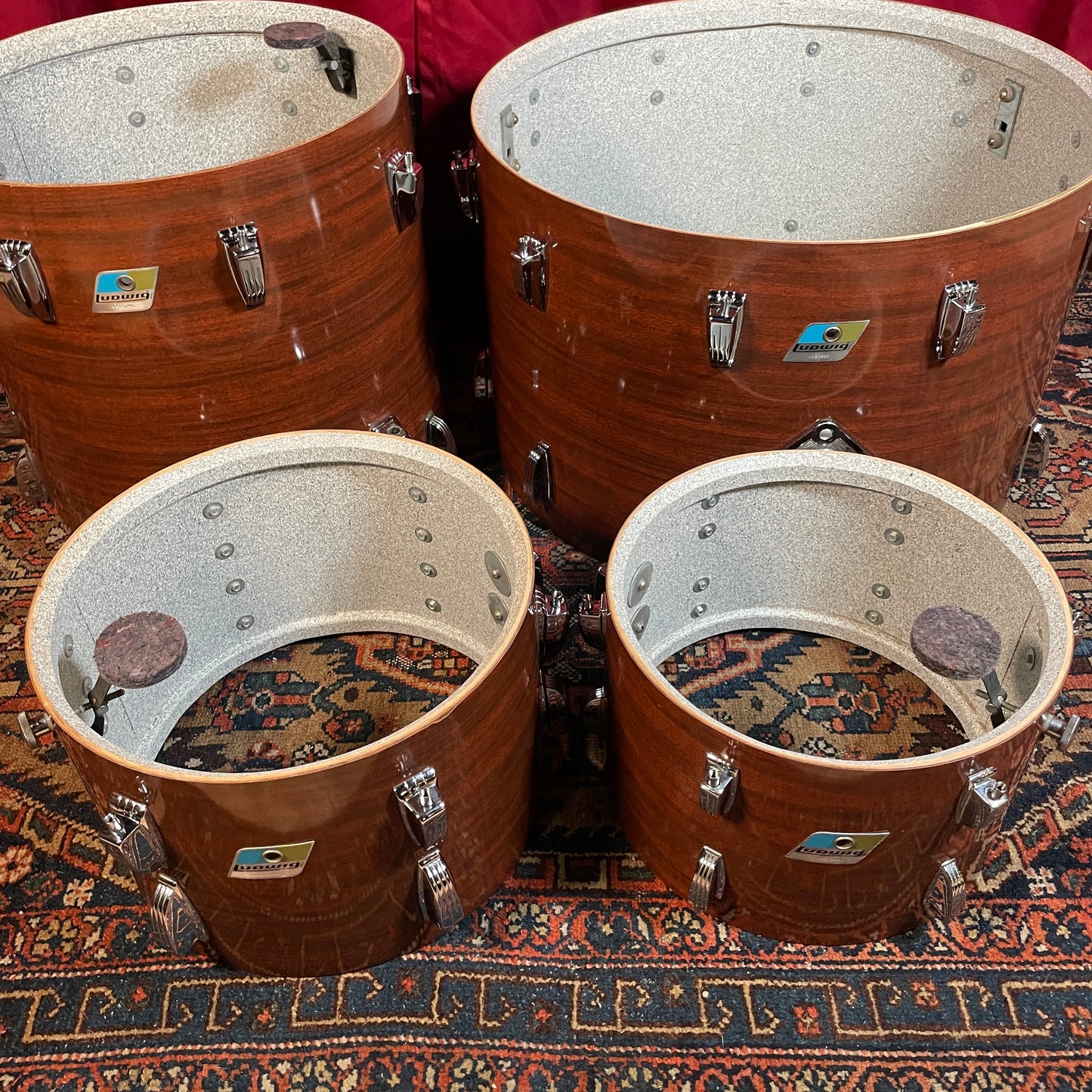 1970s Ludwig Big Beat 3-Ply Drum Set Mahogany Cortex 22/12/13/16