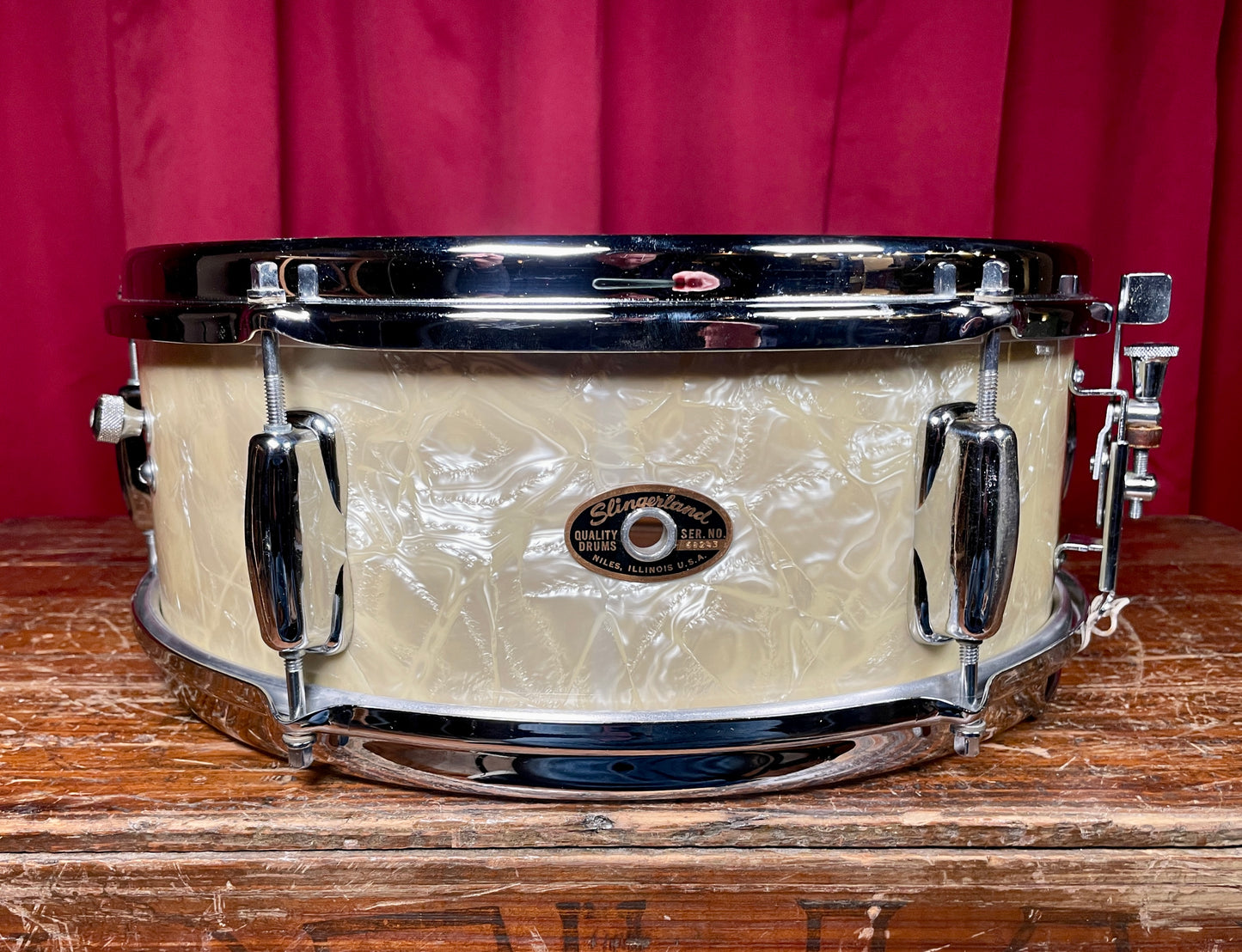 1965 Slingerland No. 161 Deluxe Student Model 5.5x14 Snare Drum White Marine Pearl WMP