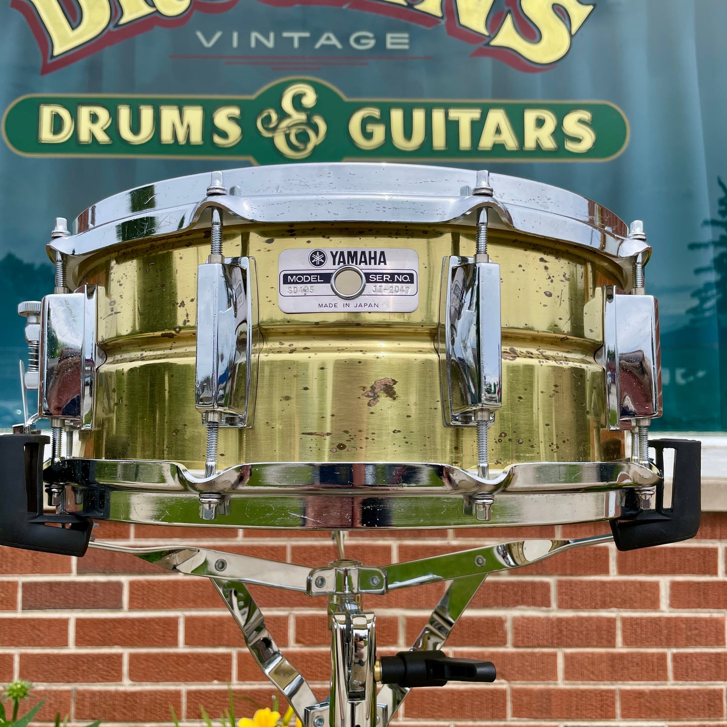 1980s Yamaha SD495 5.5x14 Brass Snare Drum 10-Lug