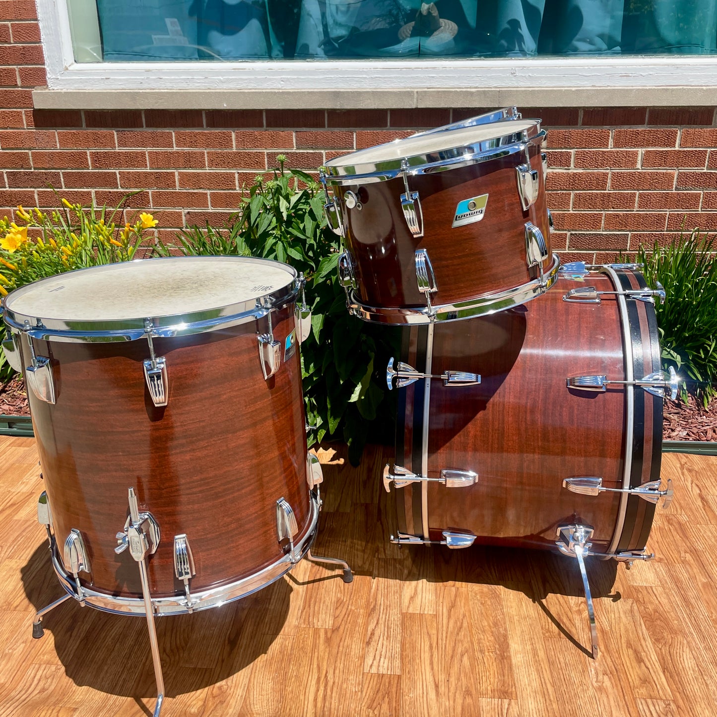 1970s Ludwig Big Beat 3-Ply Drum Set Mahogany Cortex 22/12/13/16