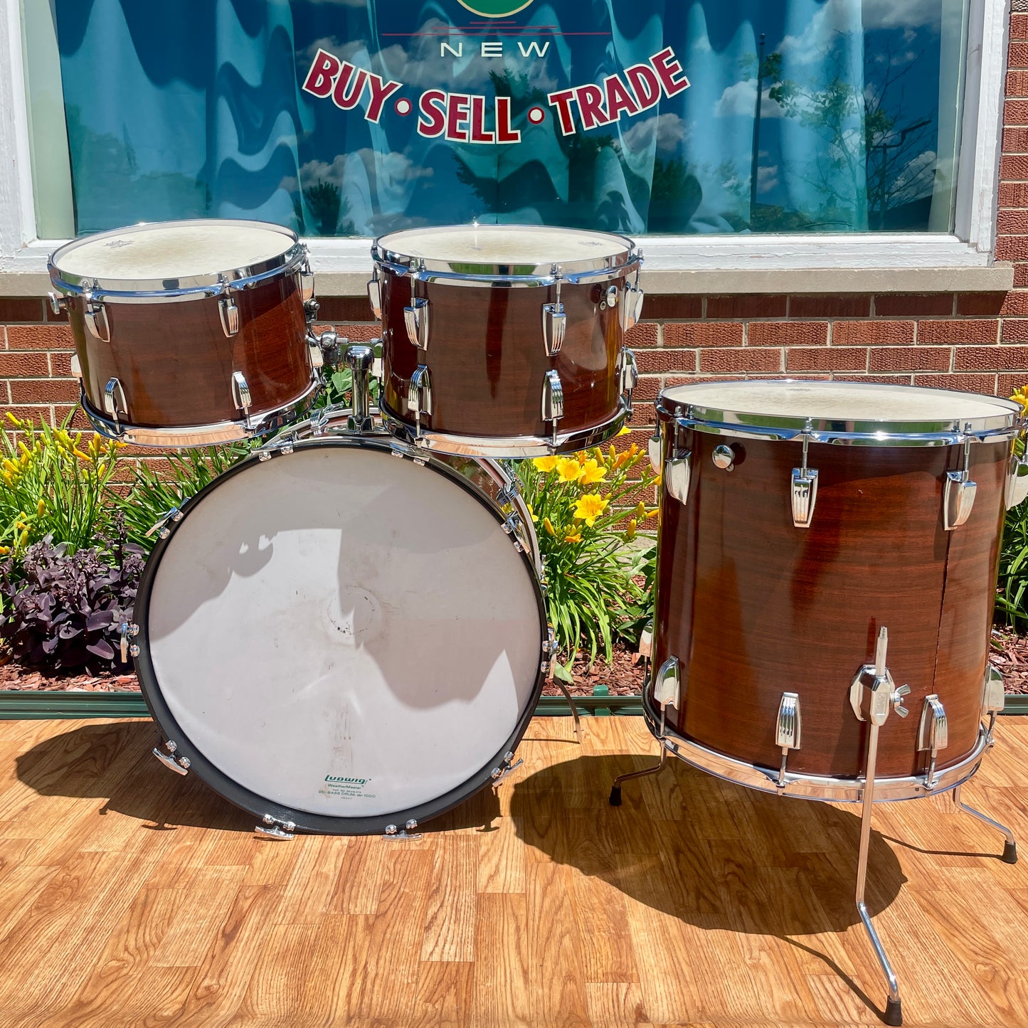 1970s Ludwig Big Beat 3-Ply Drum Set Mahogany Cortex 22/12/13/16