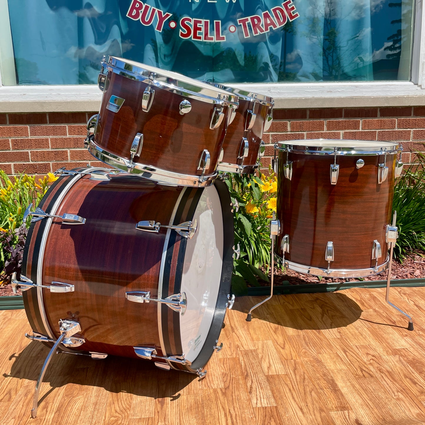 1970s Ludwig Big Beat 3-Ply Drum Set Mahogany Cortex 22/12/13/16