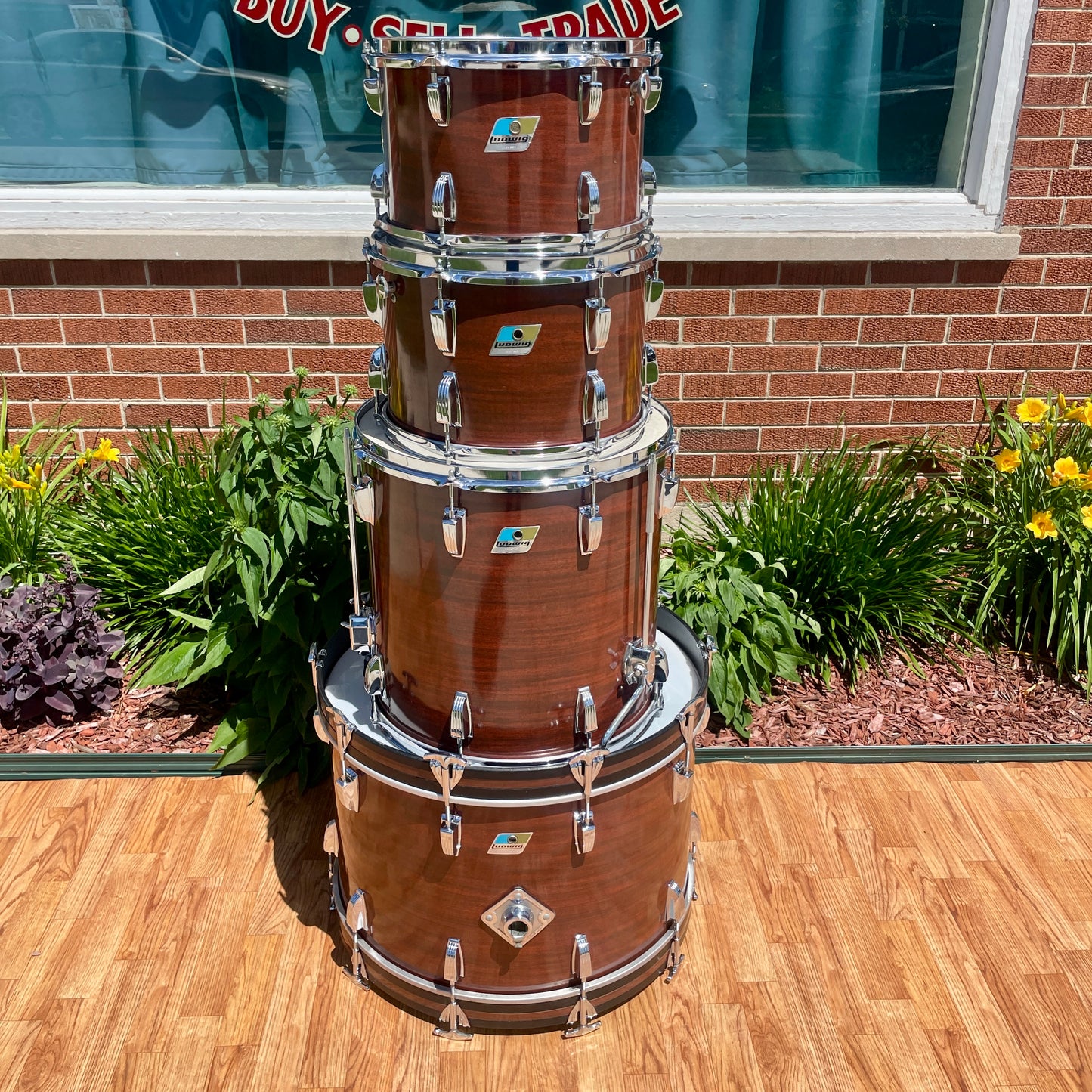 1970s Ludwig Big Beat 3-Ply Drum Set Mahogany Cortex 22/12/13/16