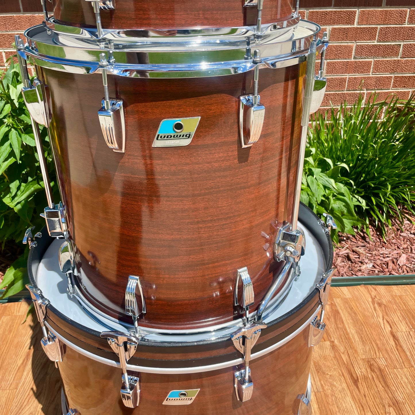 1970s Ludwig Big Beat 3-Ply Drum Set Mahogany Cortex 22/12/13/16