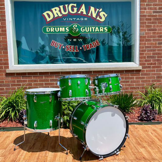 1960s Rogers Londoner Outfit Holiday Drum Set Green Sparkle 20/12/13/16