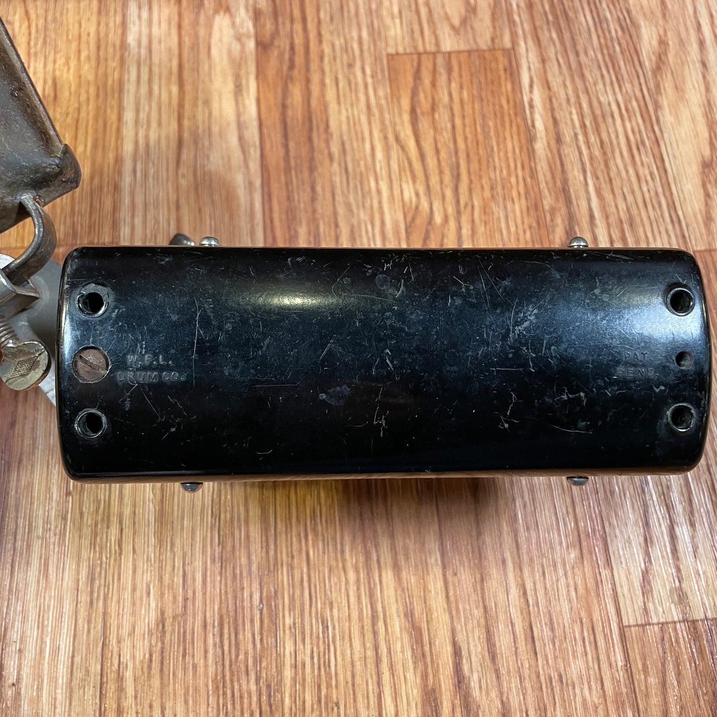 Vintage WFL Ludwig Tunable Ebonite Tone Block and 4 1/2" Cowbell with Block & Bell Holder