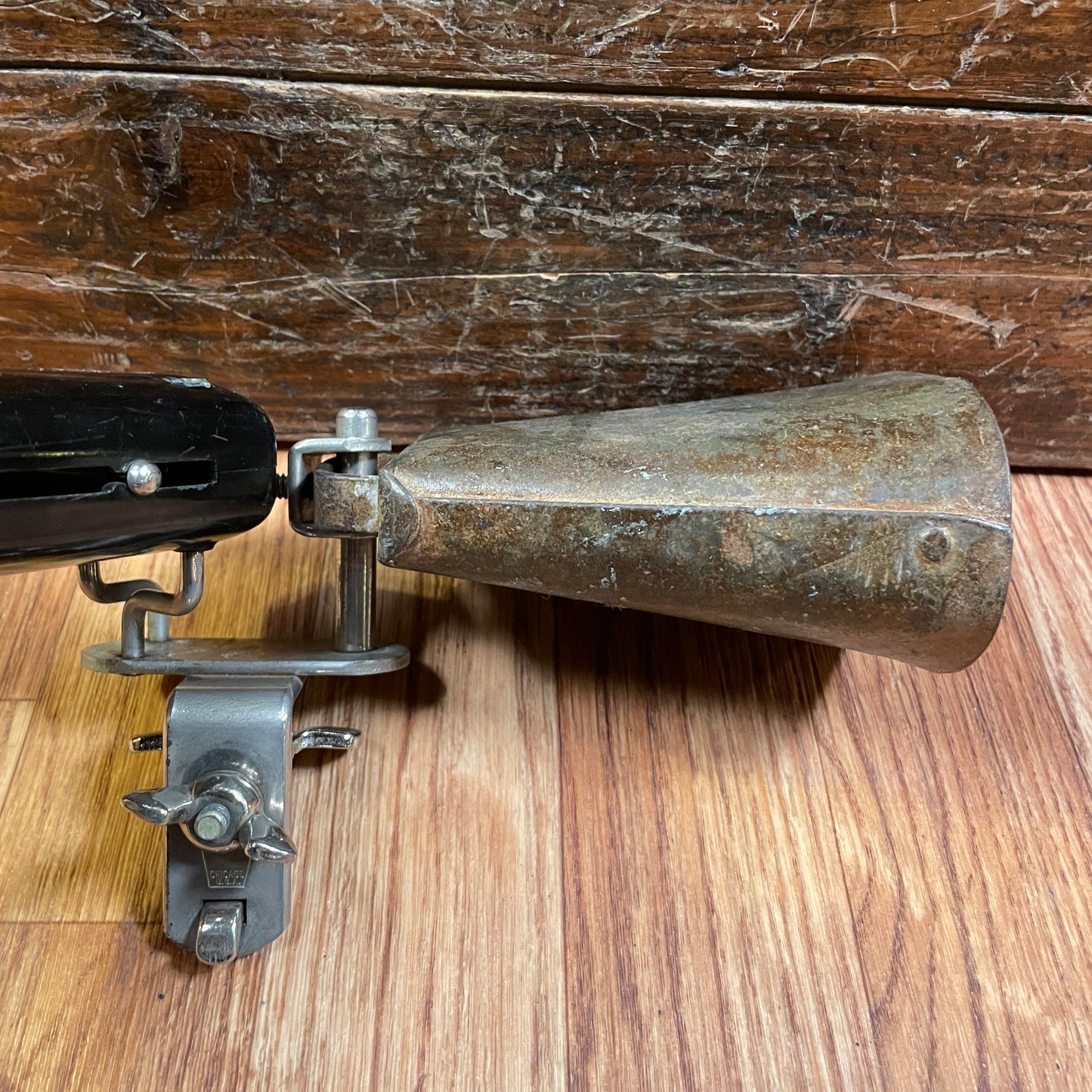 Vintage WFL Ludwig Tunable Ebonite Tone Block and 4 1/2" Cowbell with Block & Bell Holder