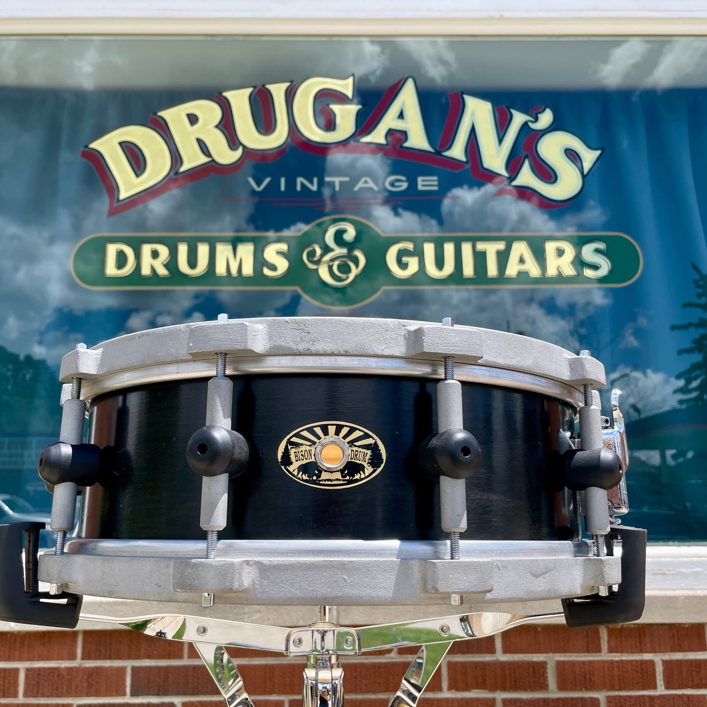 Bison Drum Company 5x14 Snare Drum Black w/ NGU Magnesium Alloy Hoops