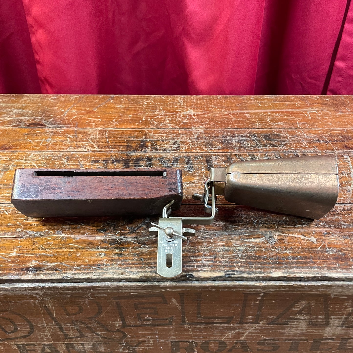 1950s Slingerland Cowbell and Wood Block Set w/ Nickel Shur-Grip Combination Holder