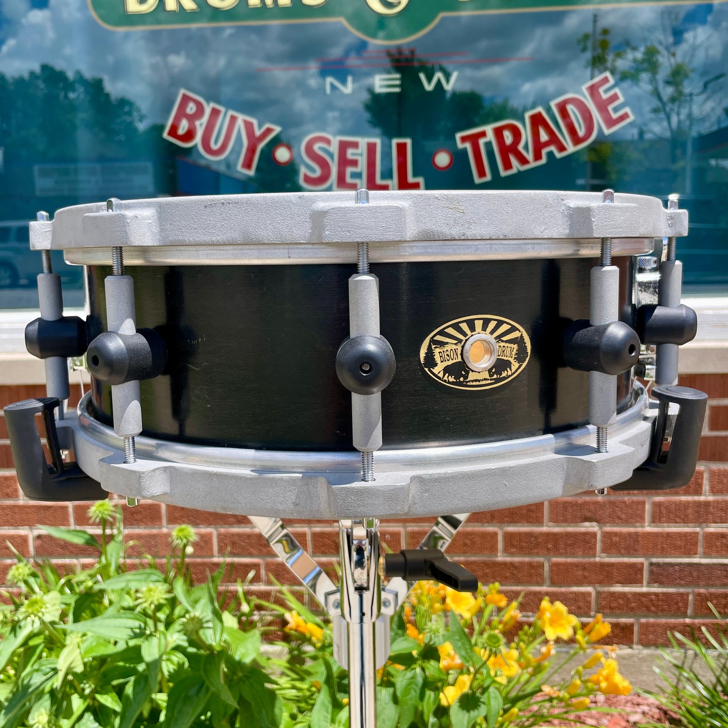 Bison Drum Company 5x14 Snare Drum Black w/ NGU Magnesium Alloy Hoops