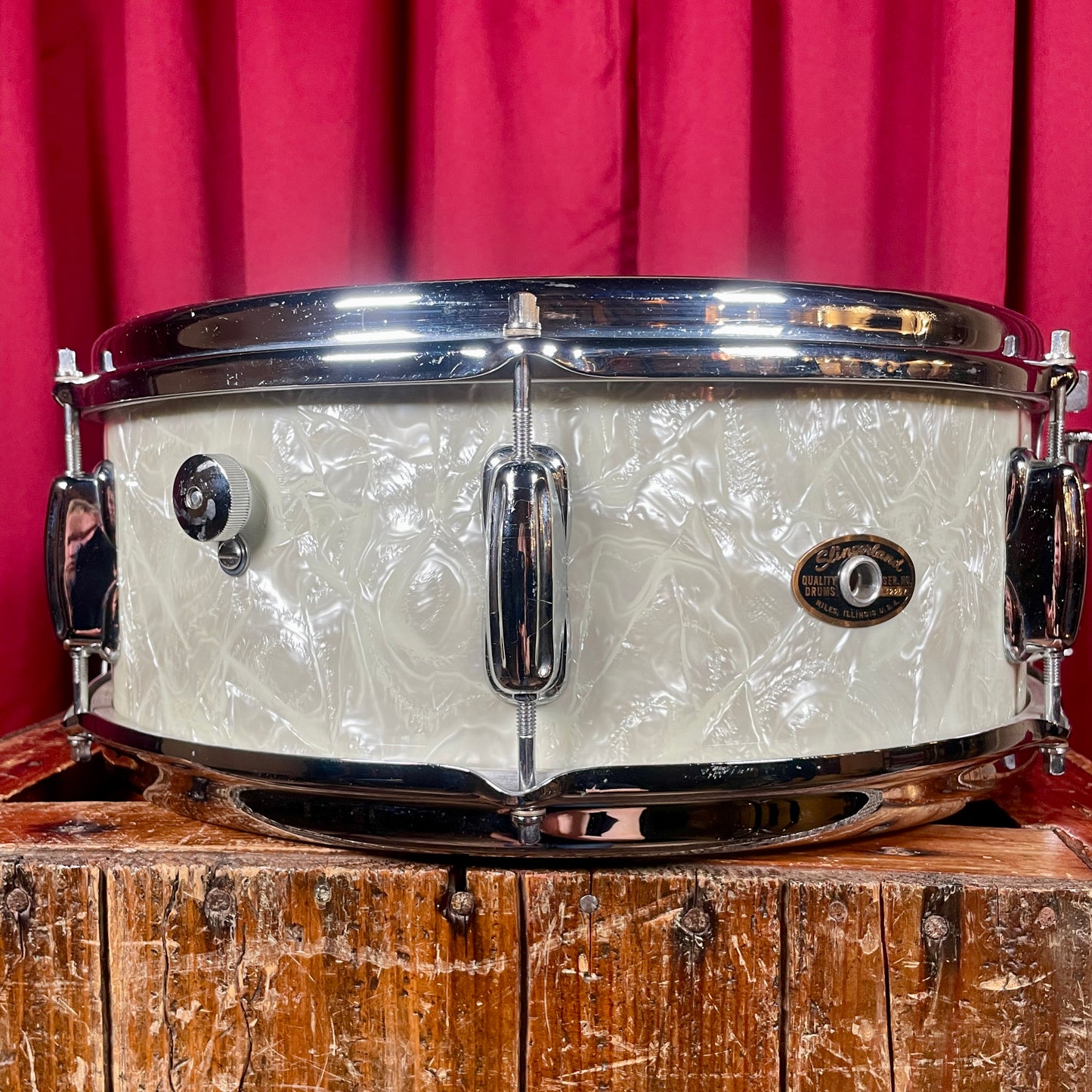 1960s Slingerland 5.5x14 Deluxe Student Model No. 161 Snare Drum White Marine Pearl