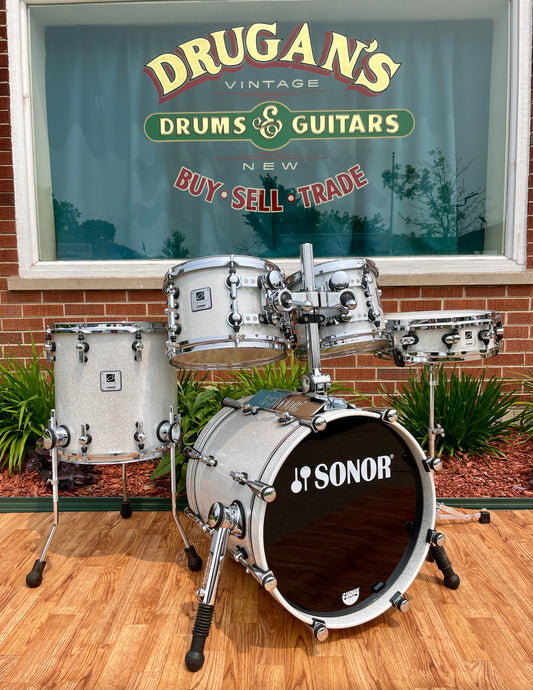 Sonor Designer Series Drum Set Maple Light White Sparkle Lacquer 18/10/12/14 w/ 4x14 Snare