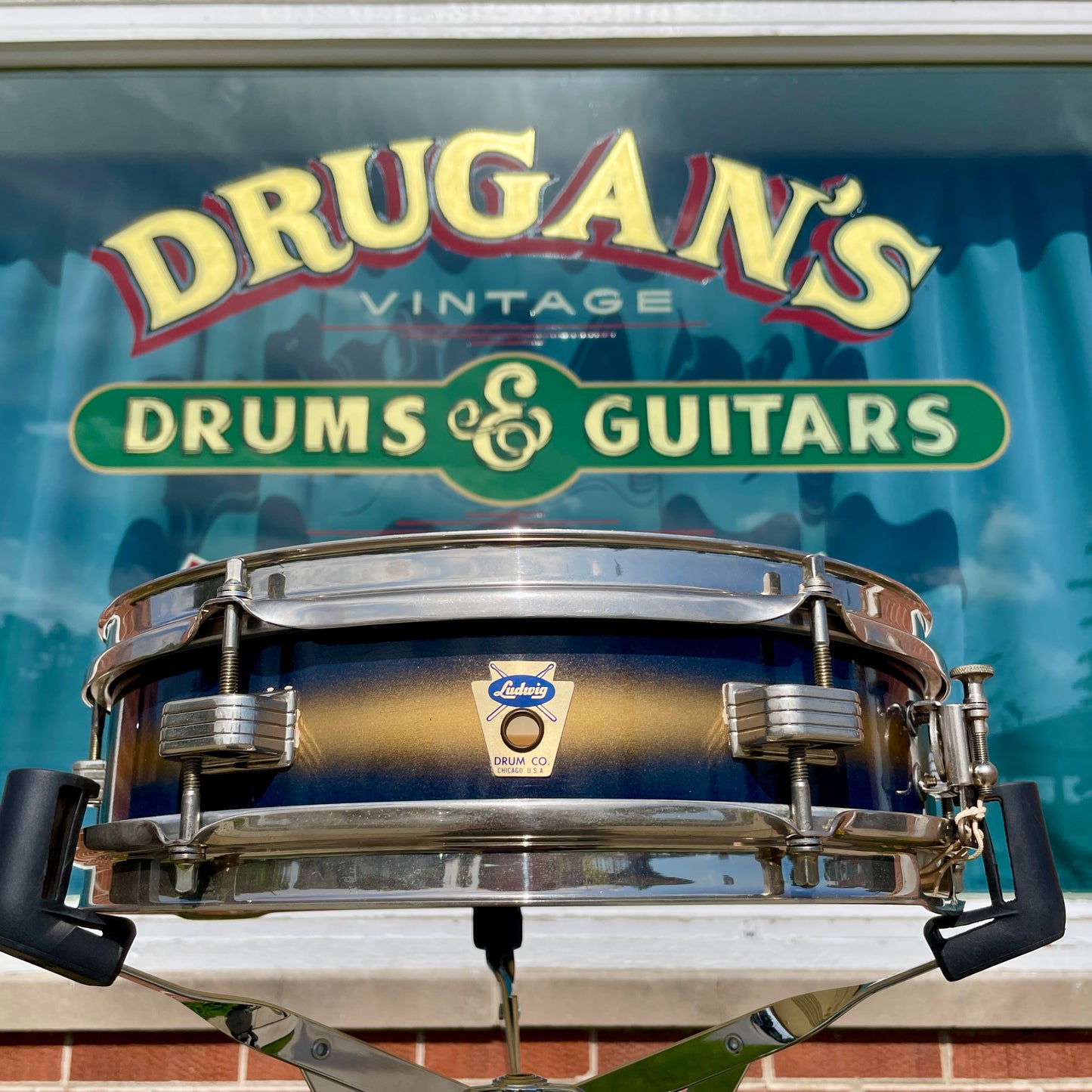 1950s-1960s Ludwig 3x13 Be-Bop Jazz Combo Trans Badge Snare Drum Dark Blue / Gold Duco