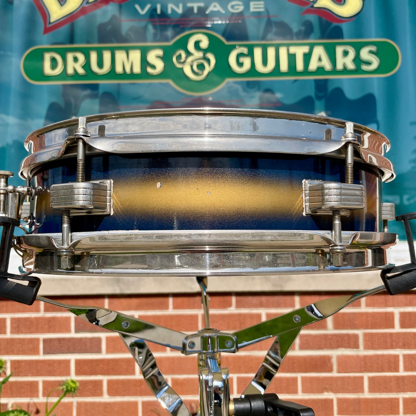 1950s-1960s Ludwig 3x13 Be-Bop Jazz Combo Trans Badge Snare Drum Dark Blue / Gold Duco