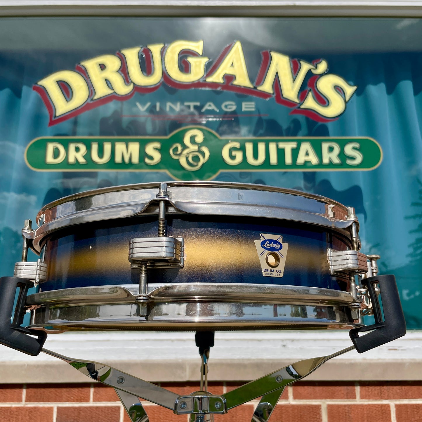 1950s-1960s Ludwig 3x13 Be-Bop Jazz Combo Trans Badge Snare Drum Dark Blue / Gold Duco