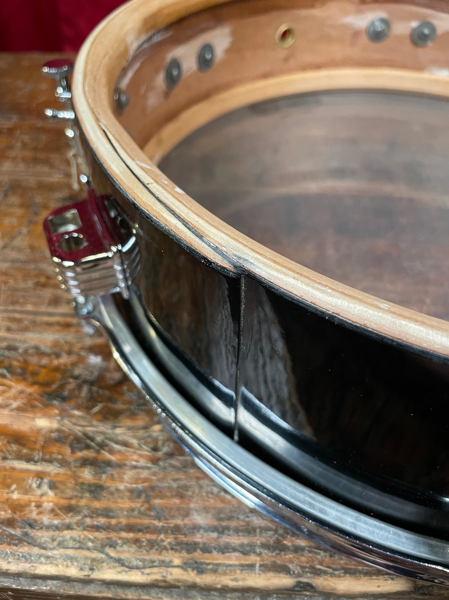 1958 Ludwig 3x13 Be-Bop Jazz Combo Trans Badge Snare Drum Jet Black Pearl