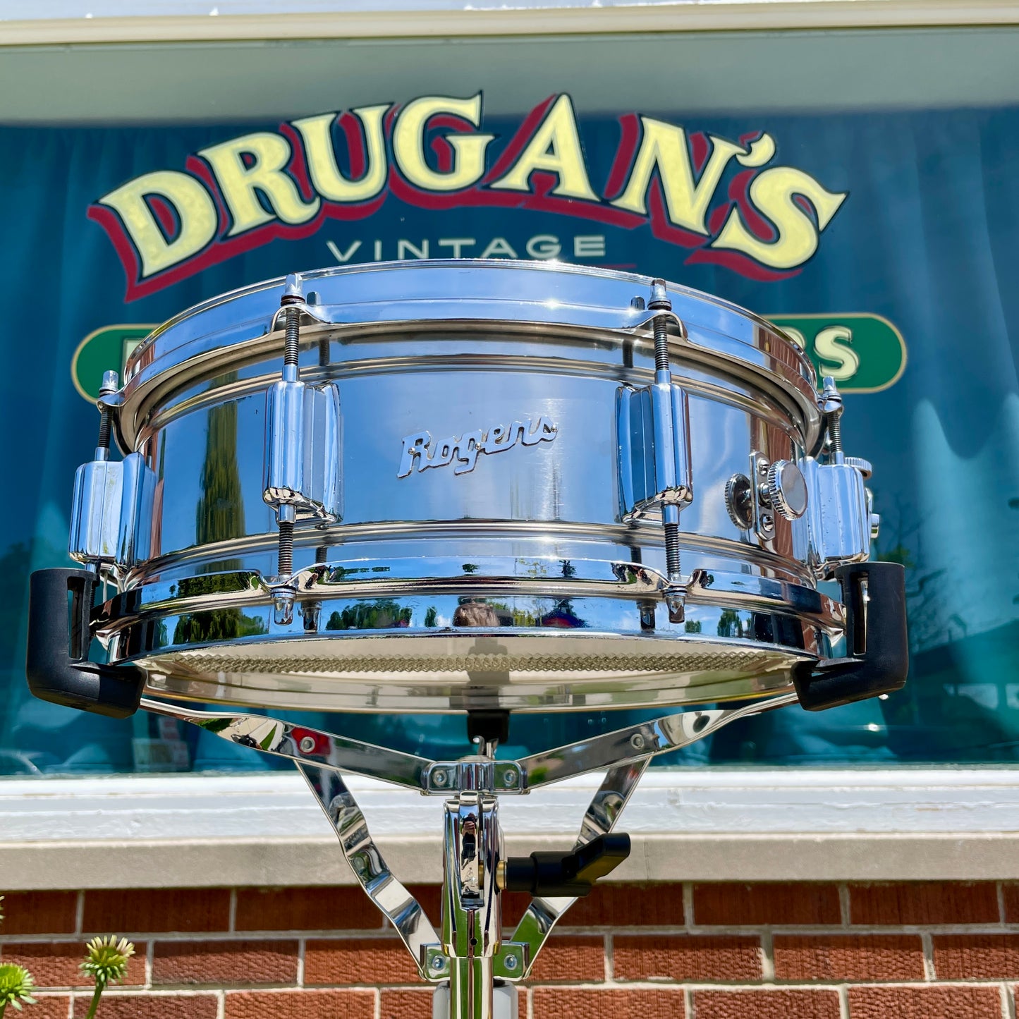 1960s Rogers 5x14 Powertone Snare Drum Chrome Over Brass Dayton COB